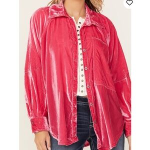 Free People Women's Night Skies Pink Velvet Shirt
